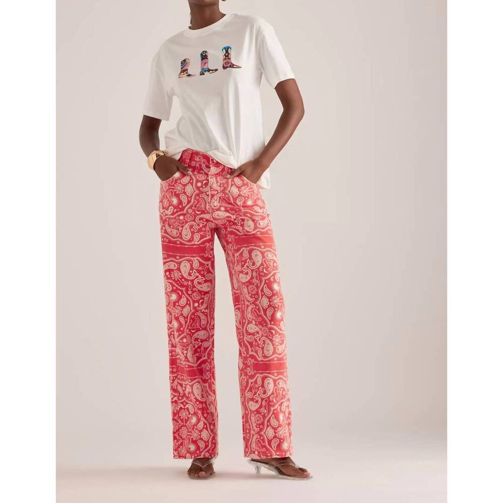 NEW NEVER FULLY DRESSED bandana print jeans in red motif